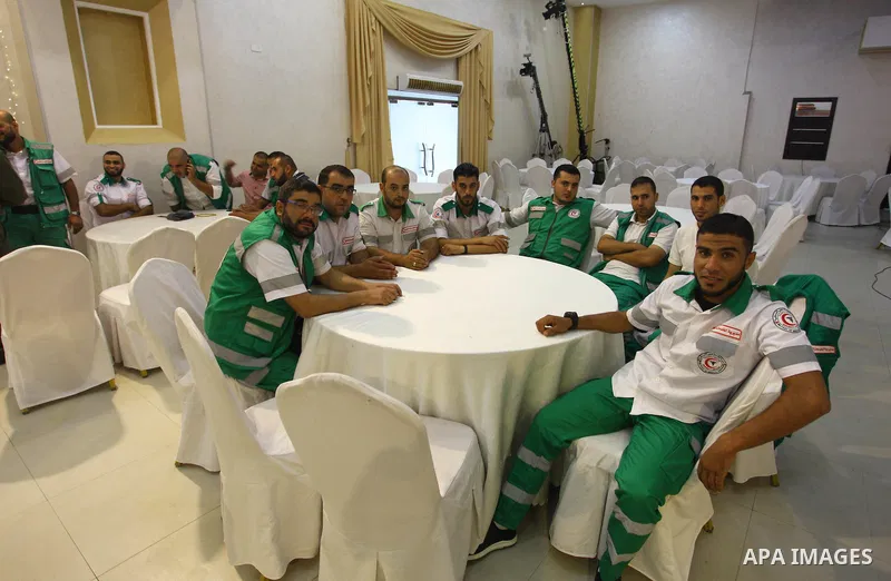 Palestinian employees of medical services attend the honoring ceremony, in Gaza city on September 13, 2018. Photo by Mahmoud Ajour