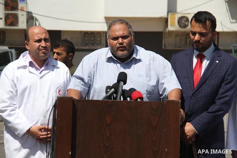 Director of Al Shifa Medical Complex, Medhat Abbas, speaks during a press conference about the crisis of power outages, at al-Shifa hospital, in the Gaza City, on September 16, 2018. Photo by Mahmoud Ajour