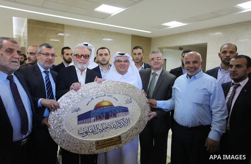 Qatar's Ambassador to the Palestinian Authority, Mohammed Al Emadi, attends the opening ceremony of new headquarters of the superior committee of justice, funded by Qatar in south of Gaza City on September 16, 2018. Phot...