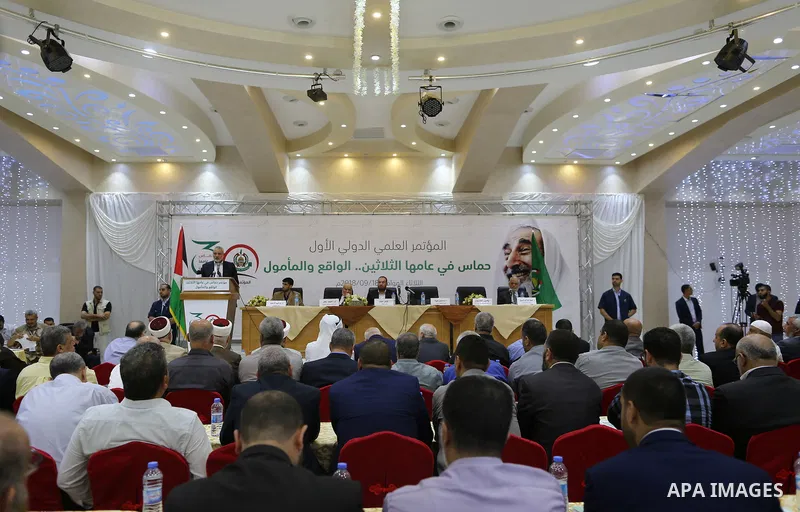 Palestinian Hamas leaders attend The first international scientific conference of Hamas movement, in Gaza city on September 18, 2018. Photo by Ashraf Amra