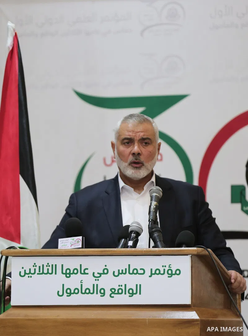 Palestinian Hamas Chief Ismail Haniyeh speaks during the first international scientific conference of Hamas movement, in Gaza city on September 18, 2018. Photo by Ashraf Amra
