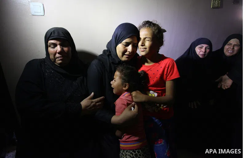 Relatives of Palestinian Mohamed Abu Nagy who was shot dead by Israeli troops during a demonstration against Israeli blockade on Gaza Strip, at the Erez crossing with Israel mourn during his funeral in Jabalia in the nor...