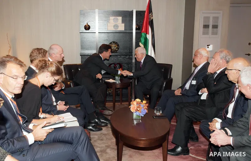 Palestinian President Mahmoud Abbas meets with Prime Minister of the Netherlands, on the sidelines of the General Debate of the 73rd session of the General Assembly at the United Nations, in New York on September 26, 201...