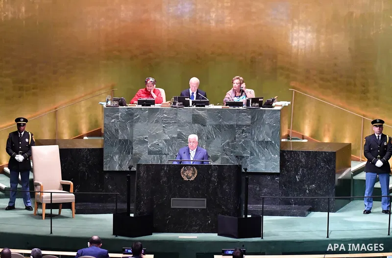 Palestinian President Mahmoud Abbas delivers a speech at the United Nations during the United Nations General Assembly on September 27, 2018 in New York City. World leaders are gathered for the 73rd annual meeting at the...
