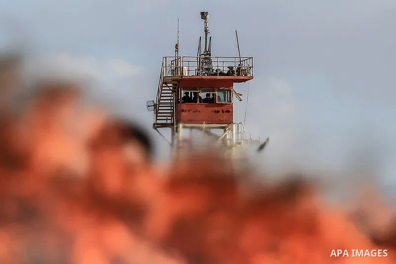 Israeli forces take position in the Israeli side during during clashes with Palestinian protesters where Palestinians demand the right to return to their homeland at the Israel-Gaza border, in Rafah in the southern Gaza...