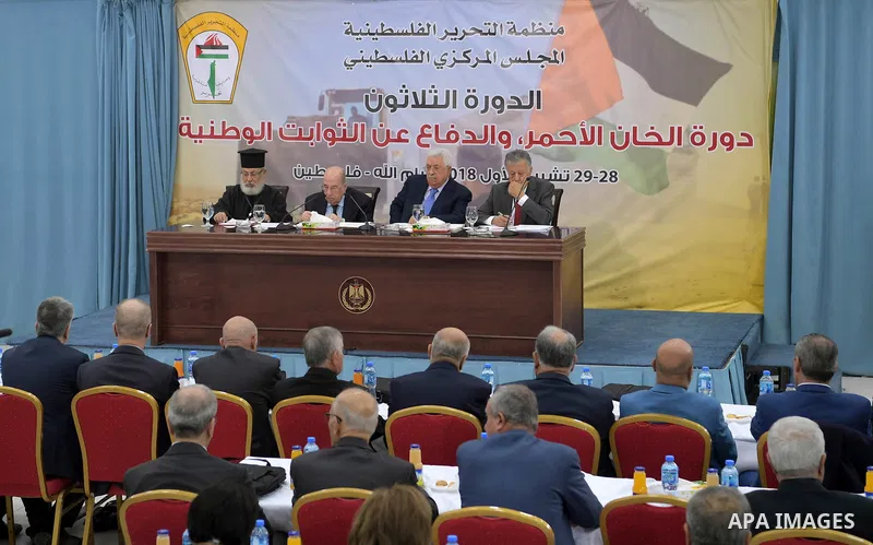 Palestinian President Mahmoud Abbas attends the meeting of the Central Council of the Palestinian Liberation Organization (PLO) in the West Bank city of Ramallah, on October 28, 2018. Photo by Thaer Ganaim