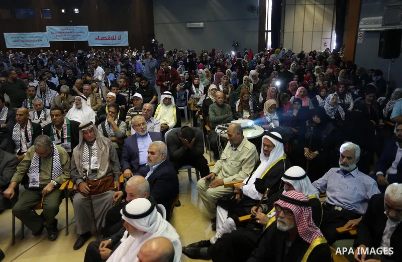 Palestinians attend a meeting about lift the sanctions, organized by Political and popular forces, in Gaza City on October 28, 2018. Photo by Ashraf Amra