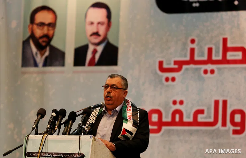 Majid Abu Shamala, leader of Fatah movement speaks during a meeting about lift the sanctions, organized by Political and popular forces, in Gaza City on October 28, 2018. Photo by Ashraf Amra
