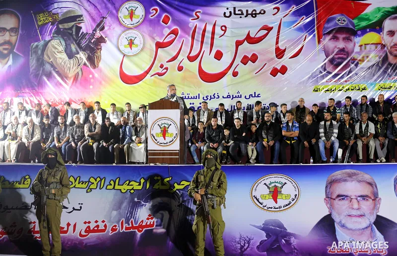 Senior Hamas leader Ismail Radwan, speaks during a memorial service for Islamic Jihad militants who were killed in an Israeli operation to blow up a tunnel last year, at the Bureij refugee camp, in central Gaza Strip, on...