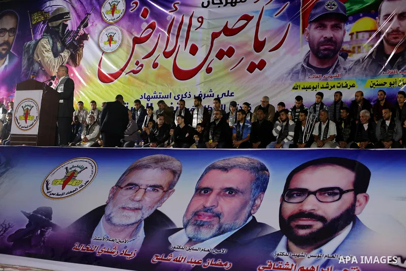 Senior Hamas leader Ismail Radwan, speaks during a memorial service for Islamic Jihad militants who were killed in an Israeli operation to blow up a tunnel last year, at the Bureij refugee camp, in central Gaza Strip, on...