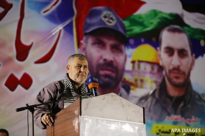 Khaled al-Batsh, senior leader of the Islamic Jihad movement, head of the supreme commission for the "Great Return March", speaks during a memorial service for Islamic Jihad militants who were killed in an Israeli operat...