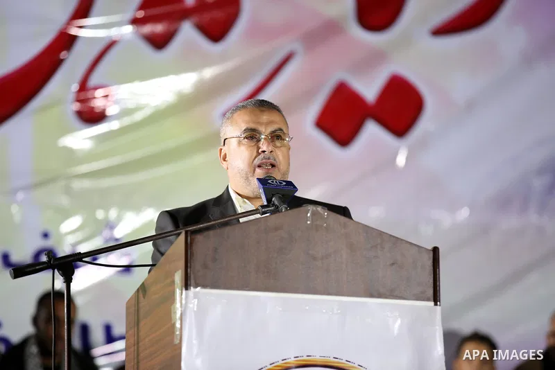 Senior Hamas leader Ismail Radwan, speaks during a memorial service for Islamic Jihad militants who were killed in an Israeli operation to blow up a tunnel last year, at the Bureij refugee camp, in central Gaza Strip, on...