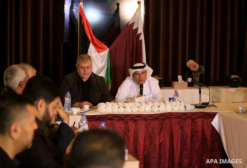 Qatar's Ambassador to the Palestinian Authority, Mohammed Al Emadi, attends a meeting with Palestinian faction leaders, in Gaza City on November 9, 2018. Photo by Mahmoud Nasser