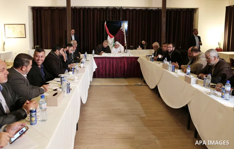 Qatar's Ambassador to the Palestinian Authority, Mohammed Al Emadi, attends a meeting with Palestinian faction leaders, in Gaza City on November 9, 2018. Photo by Mahmoud Nasser