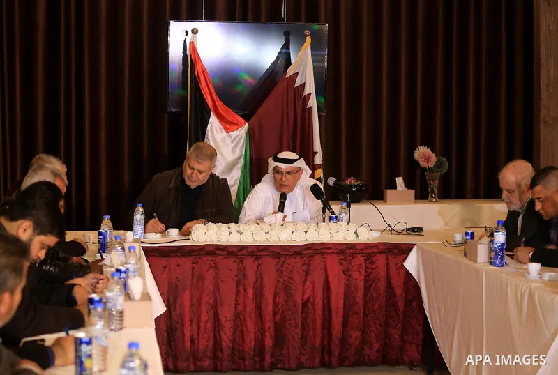 Qatar's Ambassador to the Palestinian Authority, Mohammed Al Emadi, attends a meeting with Palestinian faction leaders, in Gaza City on November 9, 2018. Photo by Mahmoud Nasser