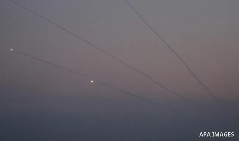 Rockets fired by Palestinian militants towards Israel are seen in Gaza City November 12, 2018. The flare-up follows a clash that erupted during an Israeli special forces operation in the Gaza Strip the previous night tha...