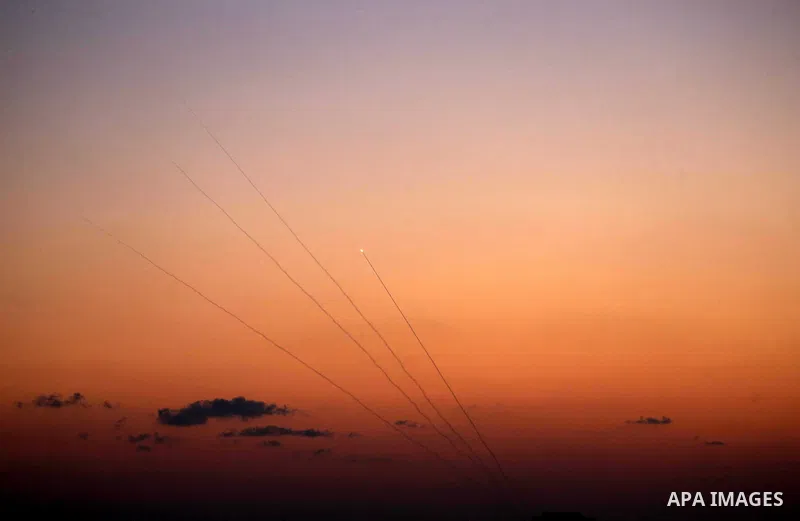 Rockets fired by Palestinian militants towards Israel are seen in Gaza City November 12, 2018. The flare-up follows a clash that erupted during an Israeli special forces operation in the Gaza Strip the previous night tha...