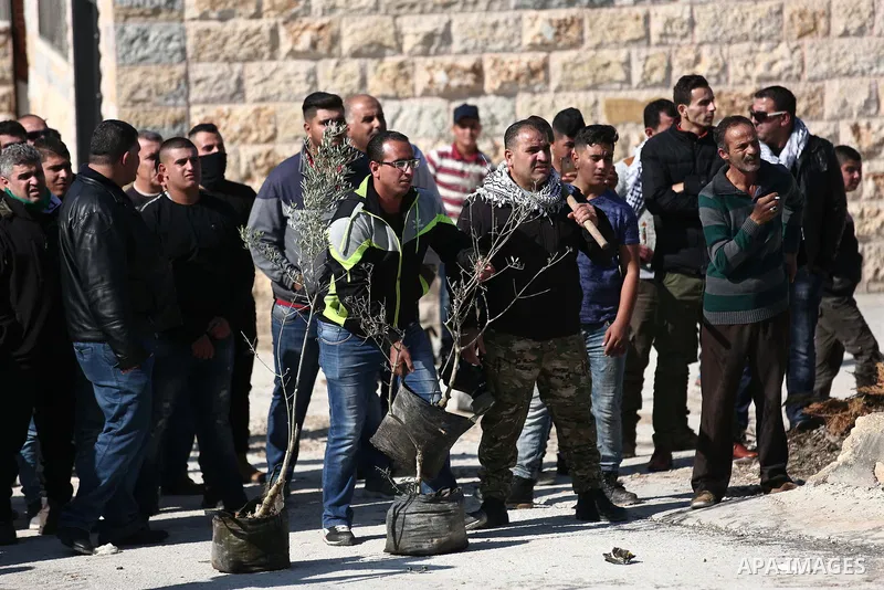 Palestinian protesters clash with Israeli forces after prevent Palestinian farmers to reach to their lands and planting olive trees, in the West Bank village of Urif, near Nablus on November 17, 2018. Photo by Shadi Jara...