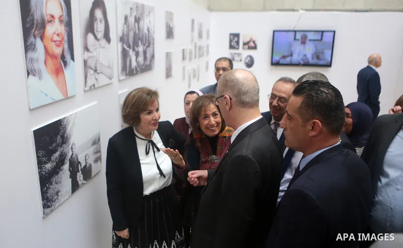 Palestinian Prime Minister Rami Hamdallah attends an exhibition of life of Palestinians who were displaced in 1948 at an-Najah University in the West Bank city of Nablus on November 25, 2018. Photo by Shadi Hatem