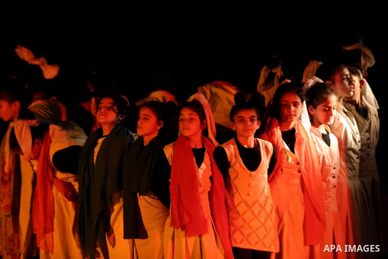 Palestinian girls perform on stage during the 4th Annual Red Carpet Festival for Human Rights Films in Gaza City on November 26, 2018. The Red Carpet Festival is held in the Gaza Strip for the fourth year in a raw with t...