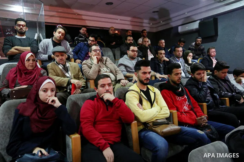 Palestinians attend 4th Annual Red Carpet Festival for Human Rights Films in Gaza City on November 26, 2018. The Red Carpet Festival is held in the Gaza Strip for the fourth year in a raw with the Hash-Tag of the festiva...