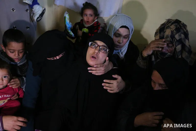 Relatives of Palestinian boy Ahmed Abu abed, 5, who was died of his wounds which he sustained by Israeli forces during clashes in tents protest where Palestinians demand the right to return to their homeland at the Israe...