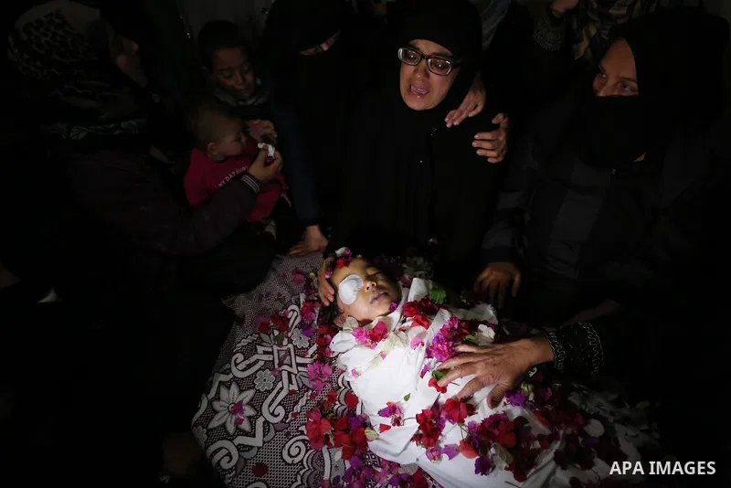 Relatives of Palestinian boy Ahmed Abu abed, 5, who was died of his wounds which he sustained by Israeli forces during clashes in tents protest where Palestinians demand the right to return to their homeland at the Israe...