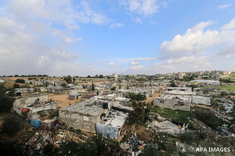 A picture taken on December 20, 2018 shows a general view of Nahr al-Bared refugee camp during winter season in Khan Younis in the southern Gaza Strip. Photo by Mahmoud Khattab
