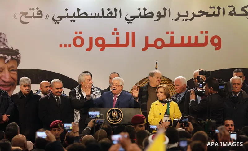 Palestinian President Mahmoud Abbas speaks during a ceremony marking the 54th anniversary of Fatah's founding, in the West Bank city of Ramallah, on December 31, 2018. Photo by Ahmad Arouri