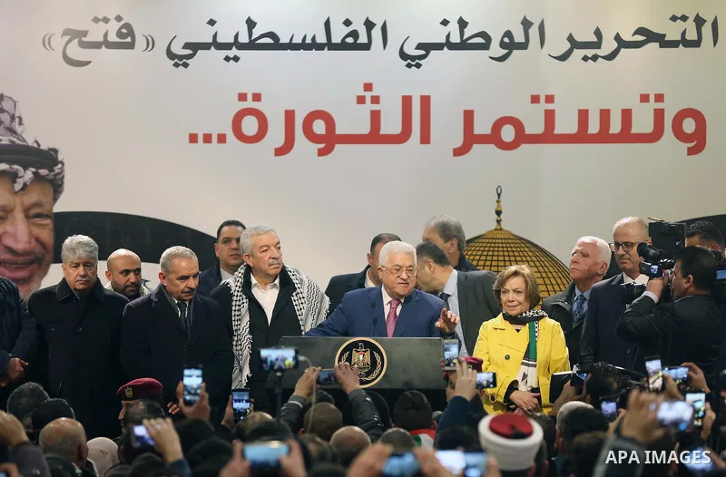 Palestinian President Mahmoud Abbas speaks during a ceremony marking the 54th anniversary of Fatah's founding, in the West Bank city of Ramallah, on December 31, 2018. Photo by Ahmad Arouri