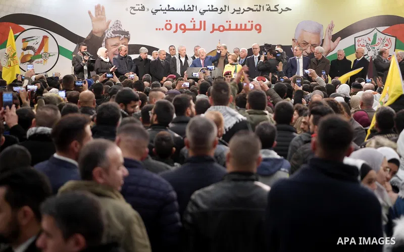 Palestinian President Mahmoud Abbas speaks during a ceremony marking the 54th anniversary of Fatah's founding, in the West Bank city of Ramallah, on December 31, 2018. Photo by Thaer Ganaim