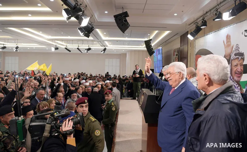 Palestinian President Mahmoud Abbas attends a ceremony marking the 54th anniversary of Fatah's founding, in the West Bank city of Ramallah, on December 31, 2018. Photo by Thaer Ganaim