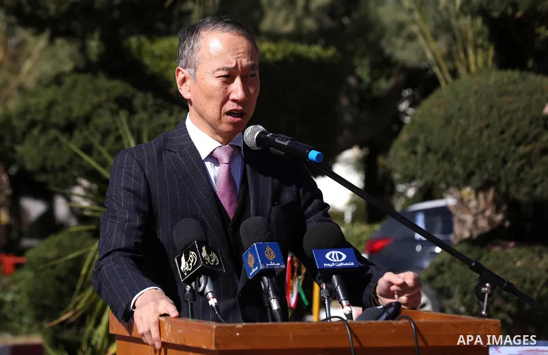 Ambassador for Palestinian Affairs and Representative of Japan to Palestine Takeshi OKUBO speaks during a closing ceremony of winter camp of people with disabilities, in Khan Younis in the southern Gaza strip, January 29...