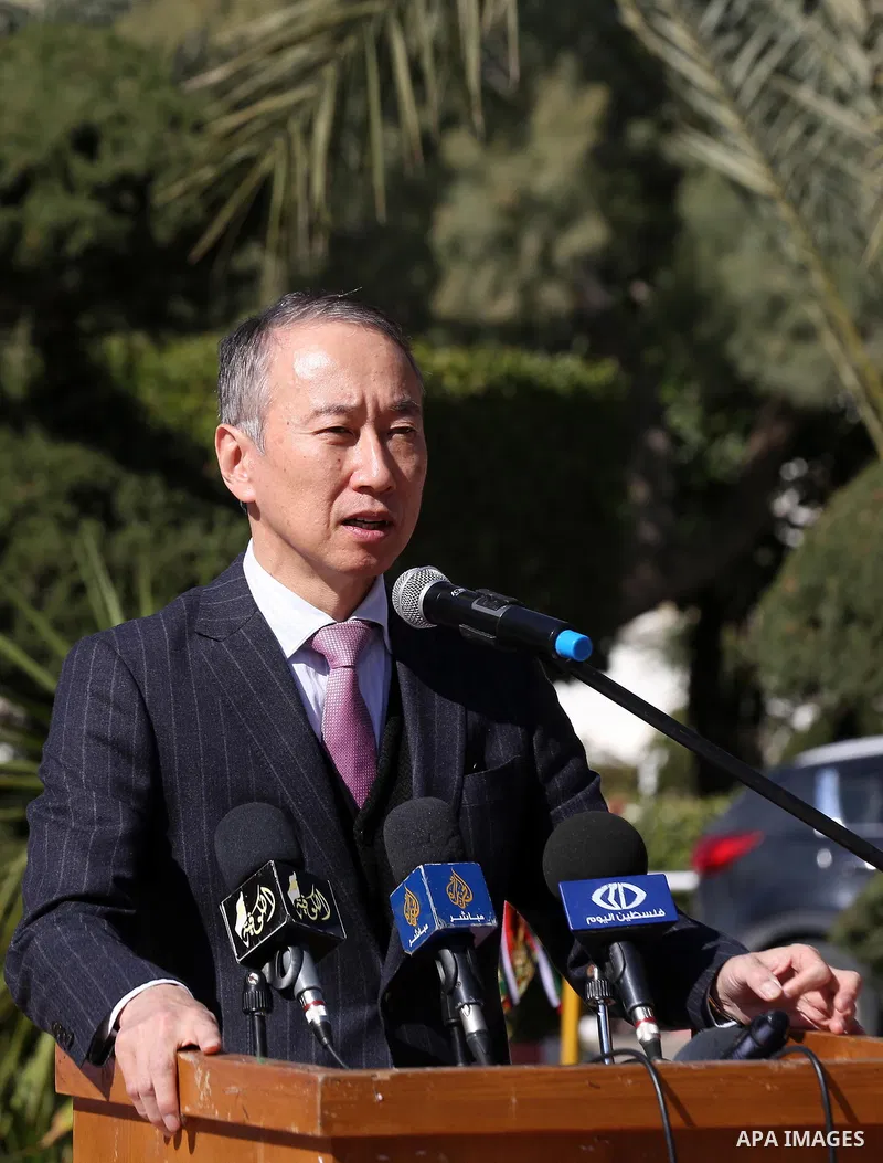 Ambassador for Palestinian Affairs and Representative of Japan to Palestine Takeshi OKUBO speaks during a closing ceremony of winter camp of people with disabilities, in Khan Younis in the southern Gaza strip, January 29...