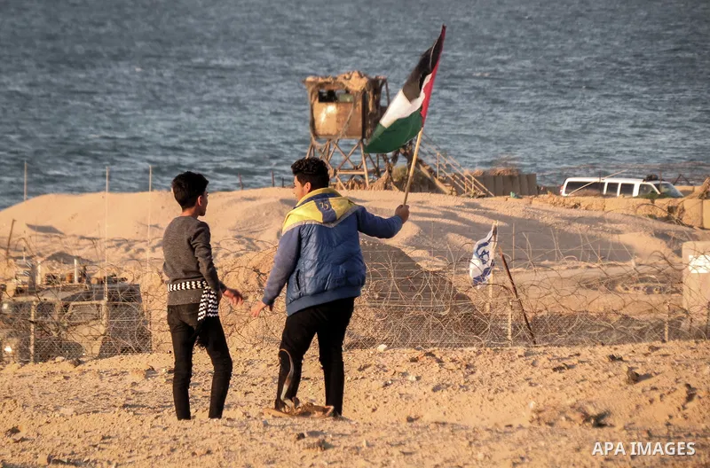 Palestinian protesters clash with Israeli security forces in a demonstration against the Israeli blockade on Gaza Strip, along the Gaza sea barrier on the maritime border with Israel near Kibbutz Zikim, north of Beit Lah...