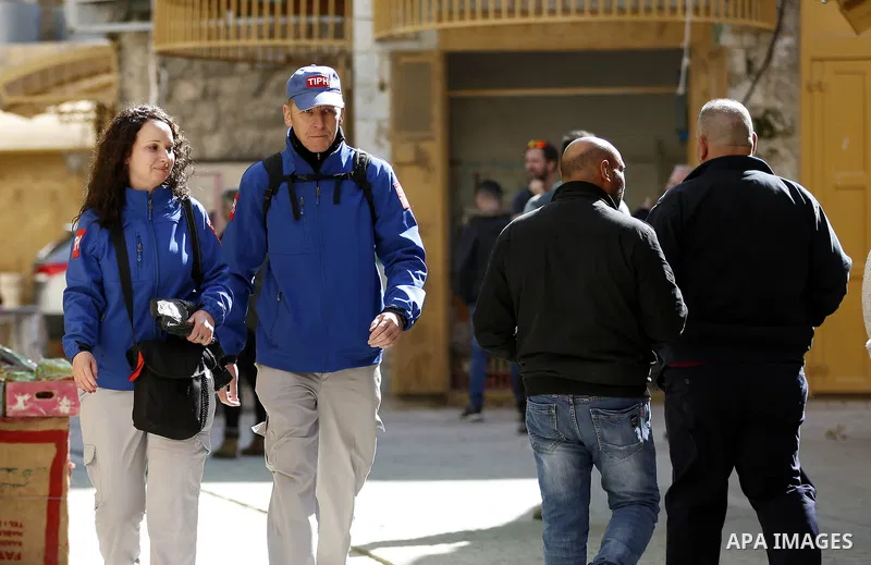 Members of Temporary International Presence (TIPH) touring in the West Bank city of Hebron on January 31, 2019. Israeli Prime Minister Benjamin Netanyahu said on January 28, 2019, he will not renew the mandate of interna...