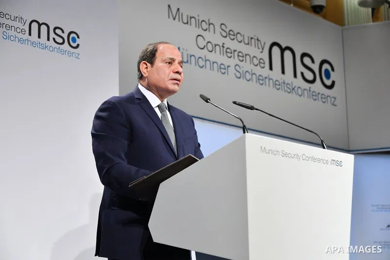 A handout picture released by the Egyptian Presidency shows Abdel Fatah al-Sisi, the President of the Arab Republic of Egypt and Chairperson of the African Union (AU), addressing the 55th Munich Security Conference (MSC)...