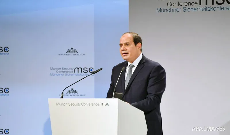 A handout picture released by the Egyptian Presidency shows Abdel Fatah al-Sisi, the President of the Arab Republic of Egypt and Chairperson of the African Union (AU), addressing the 55th Munich Security Conference (MSC)...