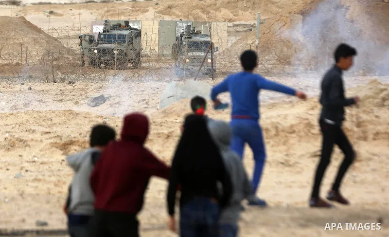 Palestinian demonstrators protest on the beach along the northern Gaza border, across from the Israeli settlement of Kibbutz Zikim, on February 19, 2019, as part of weekly maritime protests against the naval blockade of...