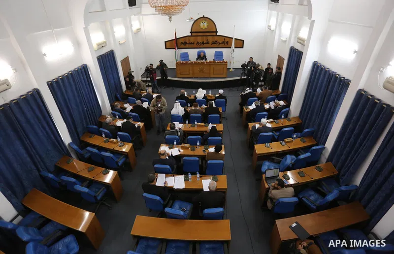 Palestinian Members of Legislative Council, attend a meeting at the legislative council, in Gaza city on February 20, 2019. Photo by Ashraf Amra