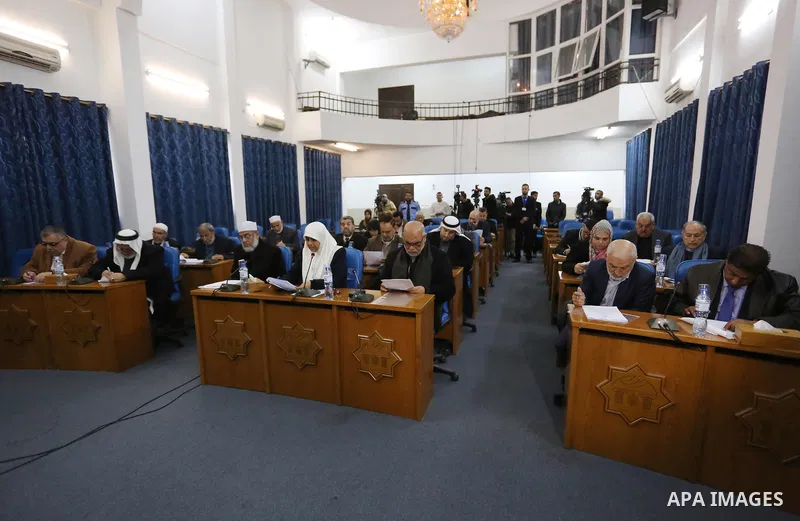 Palestinian Members of Legislative Council, attend a meeting at the legislative council, in Gaza city on February 20, 2019. Photo by Ashraf Amra