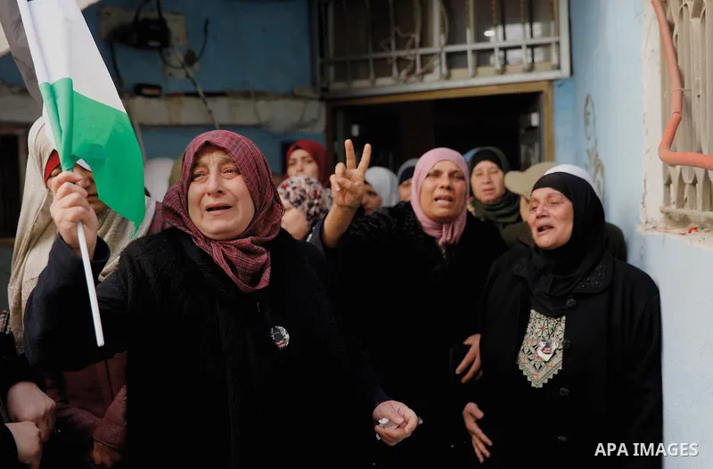 Relatives of Palestinian Samah Mubarak, 16, mourn during her funeral in the West Bank city of Ramallah, on March 9, 2019, after the Israeli army handed over the corpse of the girl. Israeli officers shot dead Mubarak on l...