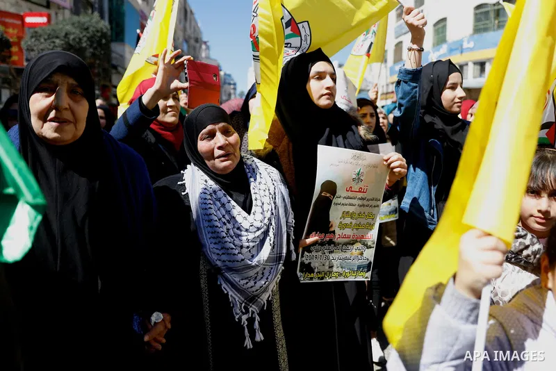 Relatives of Palestinian Samah Mubarak, 16, mourn during her funeral in the West Bank city of Ramallah, on March 9, 2019, after the Israeli army handed over the corpse of the girl. Israeli officers shot dead Mubarak on l...