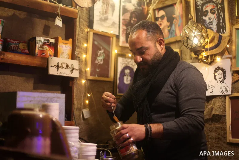 Samer al-Zuhdi, a 27 year-old Palestinian man, works in a street cafe, at the beach of Gaza city, on April 21, 2019. Al-Zuhdi works at his own street cafe named Mövenpick " a world-class Hotels & Resorts management compa...