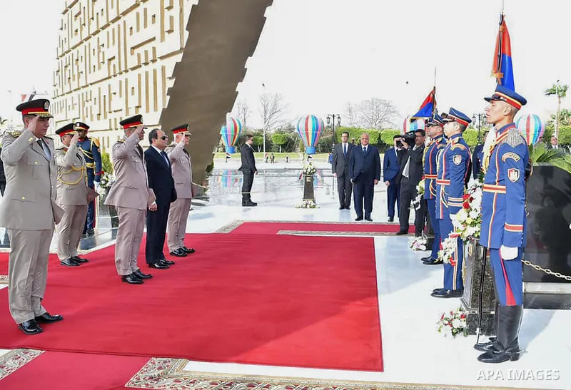 Egyptian President Abdel Fattah al-Sisi visits the tomb of former President Anwar al-Sadat and the Tomb of the Unknown Soldier during the commemoration of Sinai Liberation Day in Cairo on April 24, 2019. Photo by Egyptia...