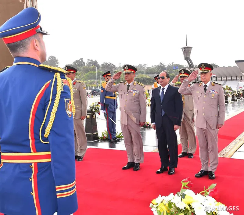 Egyptian President Abdel Fattah al-Sisi visits the tomb of former President Anwar al-Sadat and the Tomb of the Unknown Soldier during the commemoration of Sinai Liberation Day in Cairo on April 24, 2019. Photo by Egyptia...
