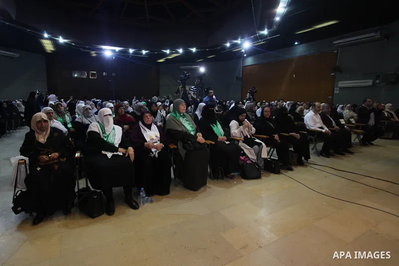 Palestinians attend a conference against the Bahrain economic workshop, organised by refugees affairs in Hamas movement, in Gaza city on June 19, 2019. The Palestinian Ministry of Foreign Affairs said “Trump administrati...