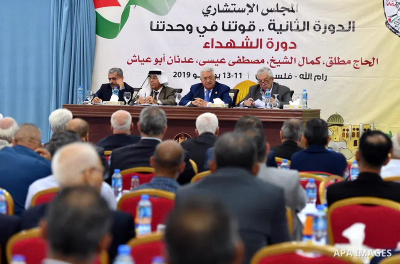 Palestinian President Mahmoud Abbas meets with advisory Council of Fatah Movement, in the West Bank city of Ramallah, June 15, 2019. Photo by Thaer Ganaim. Photo by Thaer Ganaim