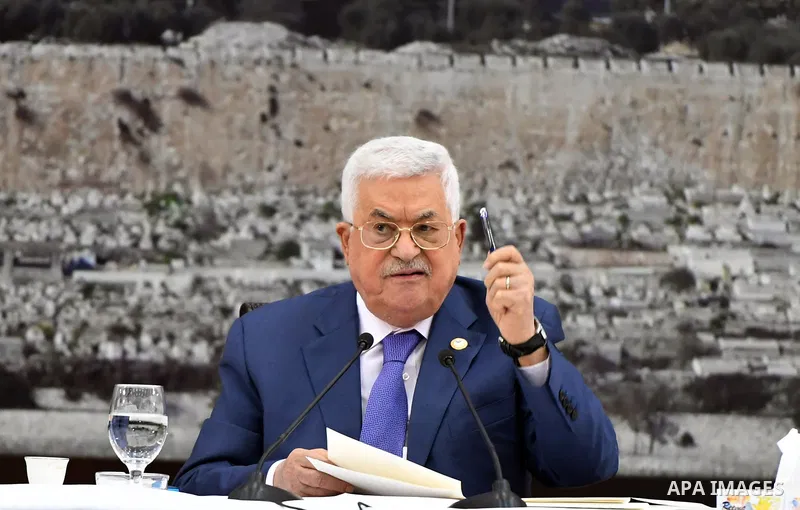 Palestinian President Mahmoud Abbas chairs a meeting of the Palestinian leadership at the presidential compound in the West Bank city of Ramallah on July 25, 2109. Abbas has announced that all standing agreements with Is...