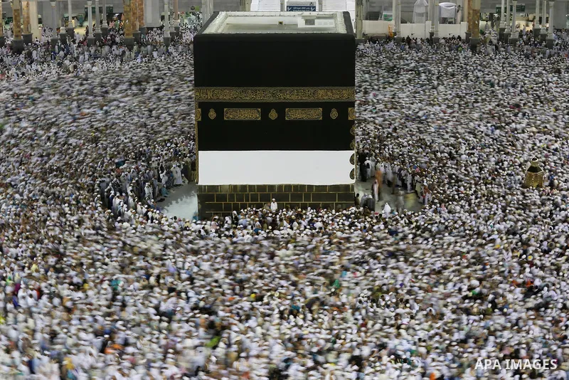 Muslim pilgrims pray around the holy Kaaba at the Grand Mosque, during the annual hajj pilgrimage in Mecca July 27, 2019. According to the Muslims holy book the Koran, the Kaaba was built by Abraham and his son Ismael, a...